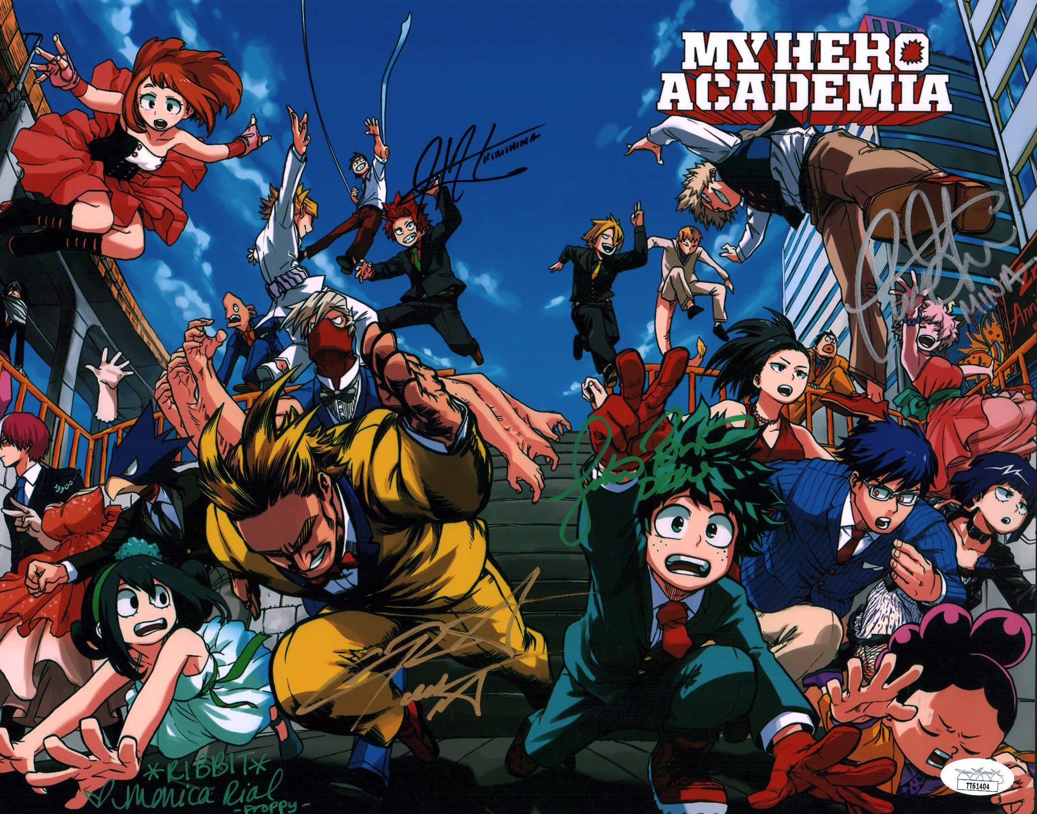 My Hero Academia 11x14 Mini Poster Cast x5 Signed Rial Sabat Briner Glass Cook JSA Certified Autograph