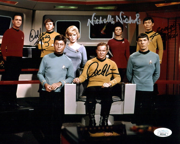 Star Trek 8x10 Photo Cast x4 Signed Shatner Takei Nichols Koenig JSA Certified Autograph