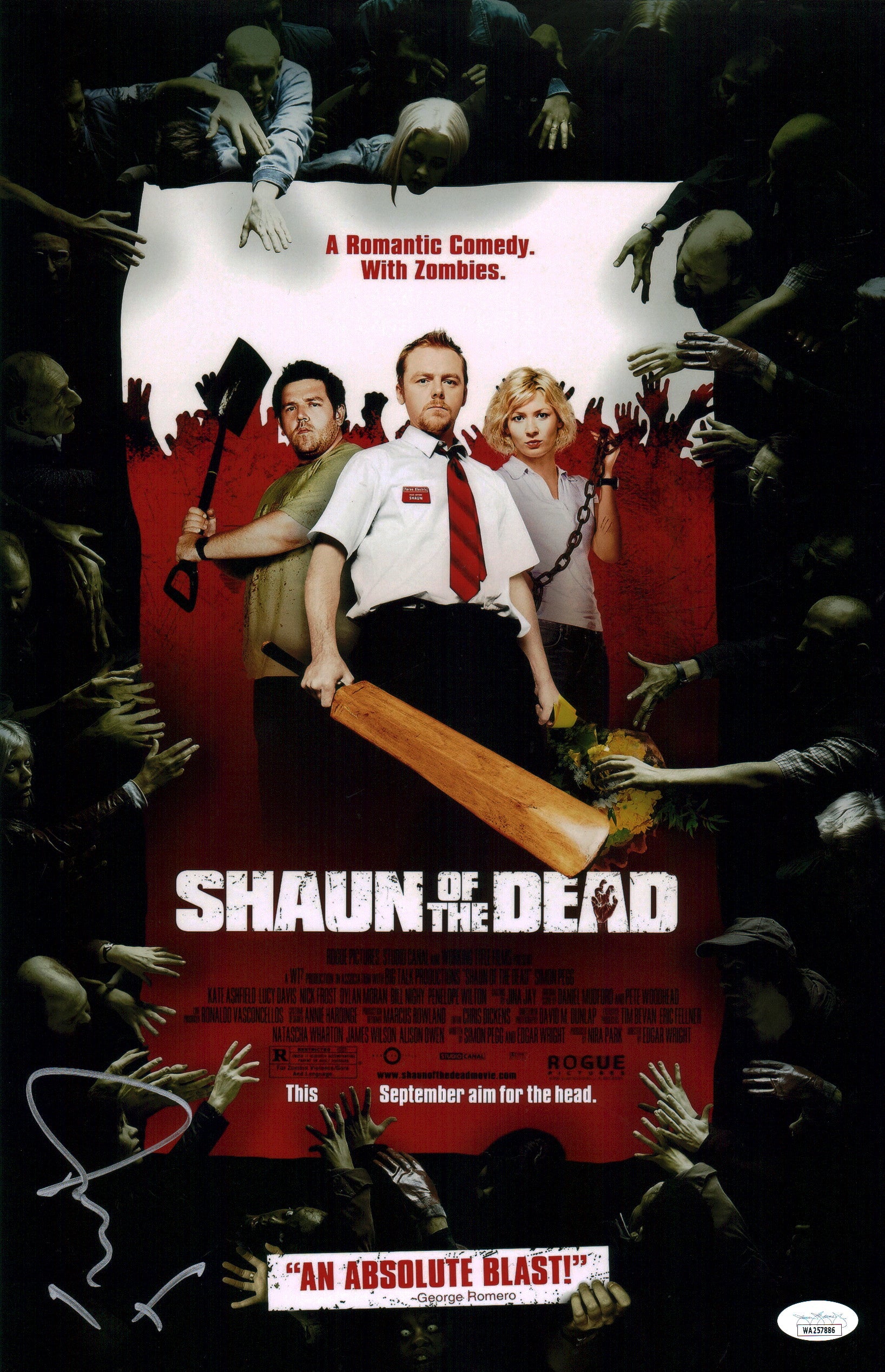 Nick Frost Shaun of the Dead 11x17 Signed Photo Poster JSA COA Certifi