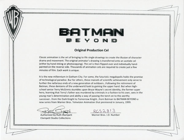 Will Friedle Batman Beyond 10.5x12.5 Signed Animation Production Cel JSA LOA COA Certified Autograph