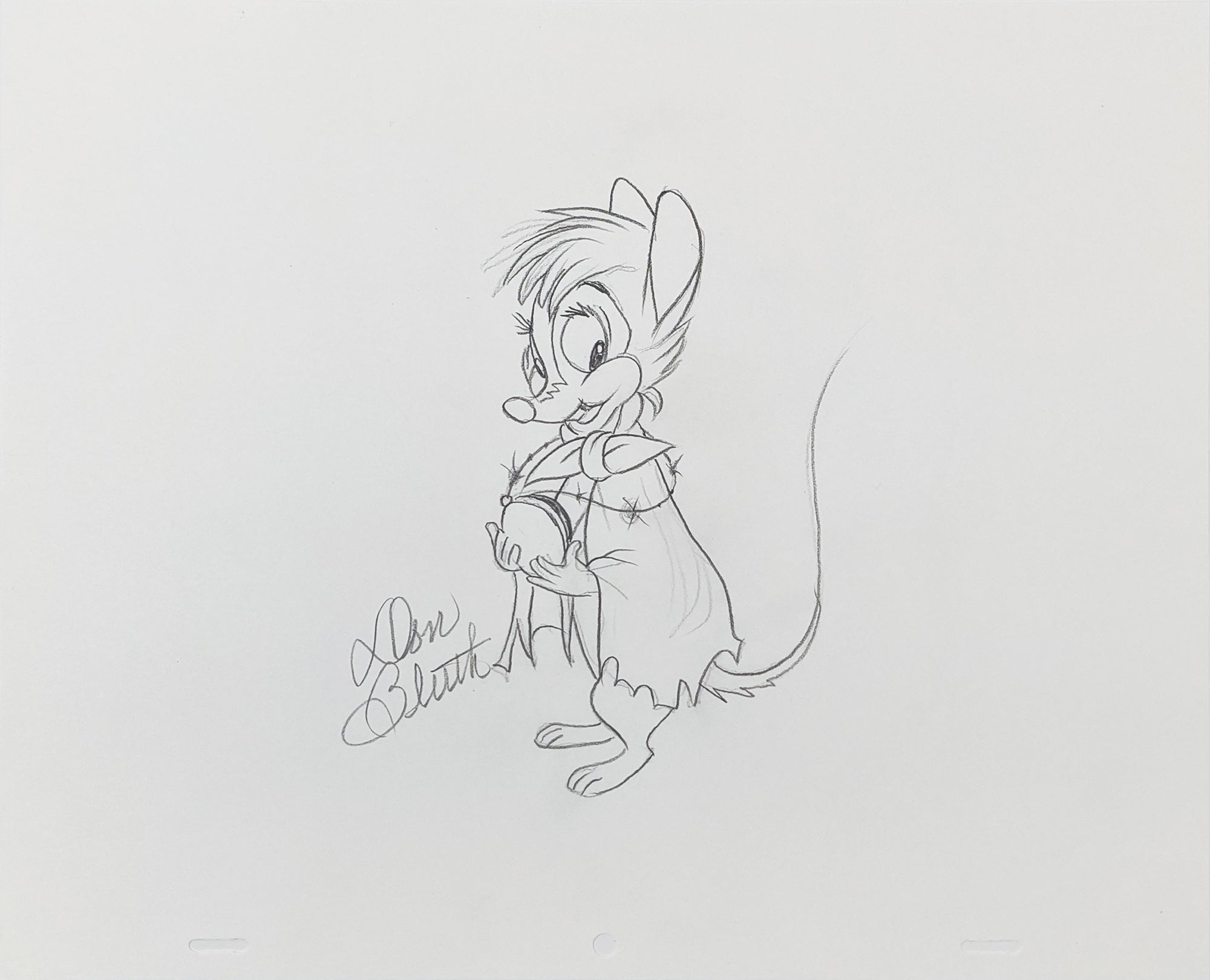Don Bluth The Secret of NIMH 12.5x10.5 Signed Animation Sketch JSA COA Certified Autograph