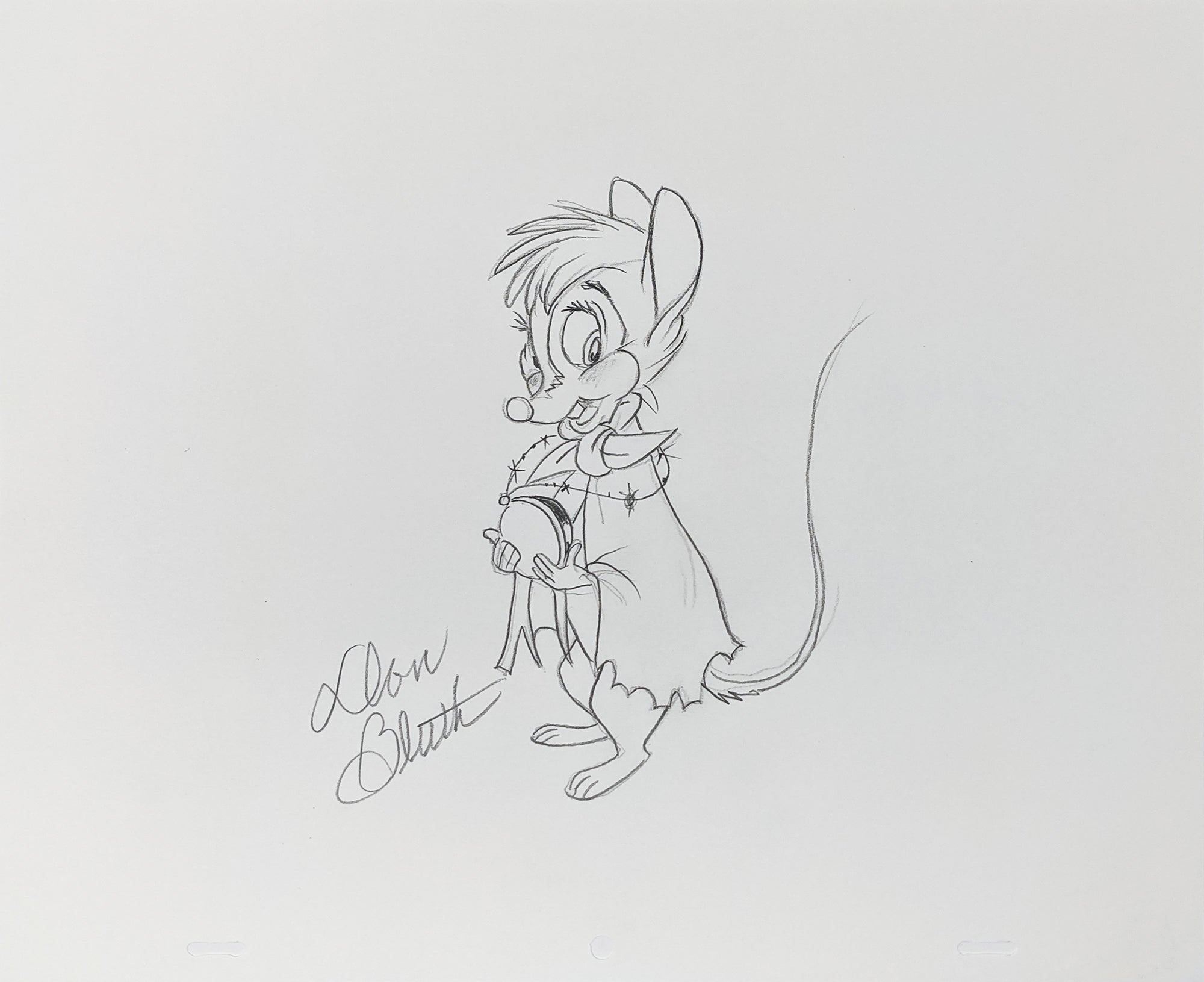 Don Bluth The Secret of NIMH 12.5x10.5 Signed Animation Sketch JSA COA Certified Autograph