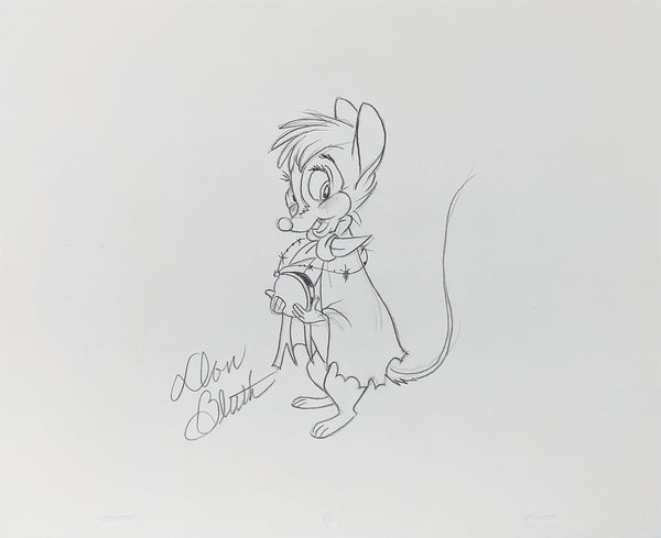 Don Bluth The Secret of NIMH 12.5x10.5 Signed Animation Sketch JSA LOA Certified Autograph