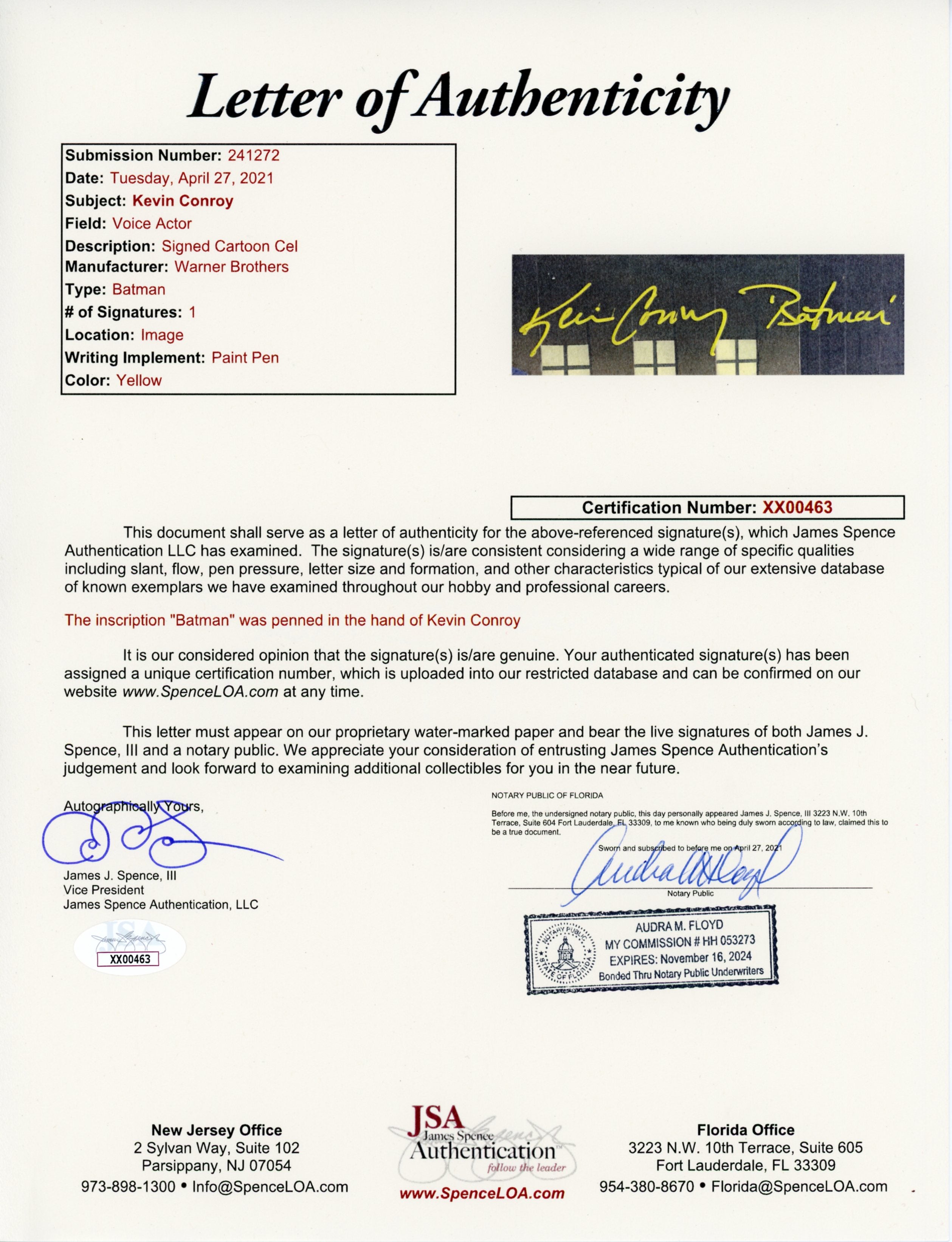 Kevin Conroy Batman 10x13 Signed  Animation Production Cel Autograph JSA Certified COA Auto